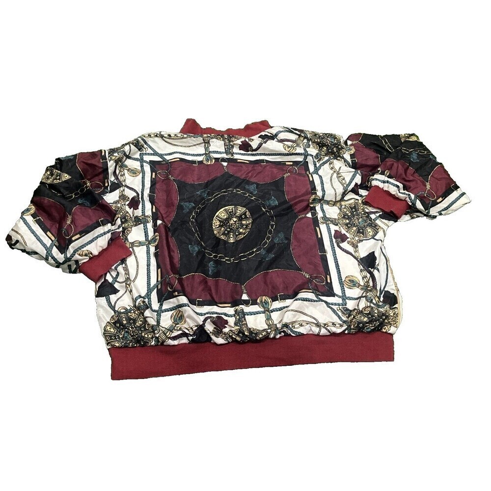 Sporting Club Vtg 90s Womens L Oversized Satin Bomber Jacket Equestrian Chains - Picture 9 of 9